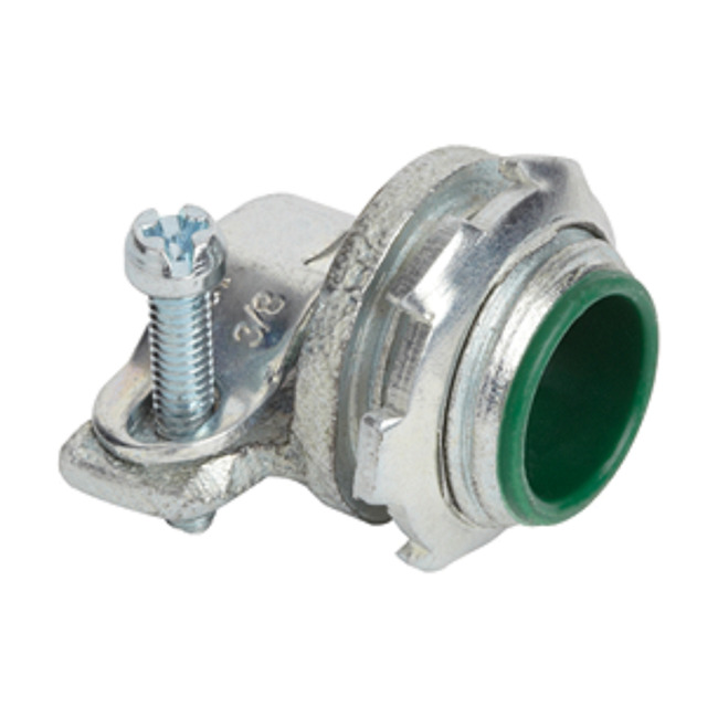 408-I Bridgeport Insulated Throat Squeeze Conduit Connector, 3/4 in Trade, For Use With Flexible Metal Conduit, Malleable Iron, Electro-Plated Zinc