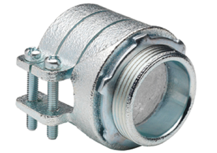417-I Bridgeport Insulated Throat Squeeze Conduit Connector, 2-1/2 in Trade, For Use With Flexible Metal Conduit, Malleable Iron, Electro-Plated Zinc