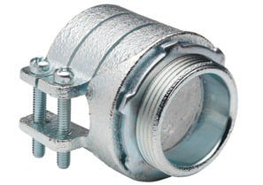 418-I Bridgeport Insulated Throat Squeeze Conduit Connector, 3 in Trade, For Use With Flexible Metal Conduit, Malleable Iron, Electro-Plated Zinc