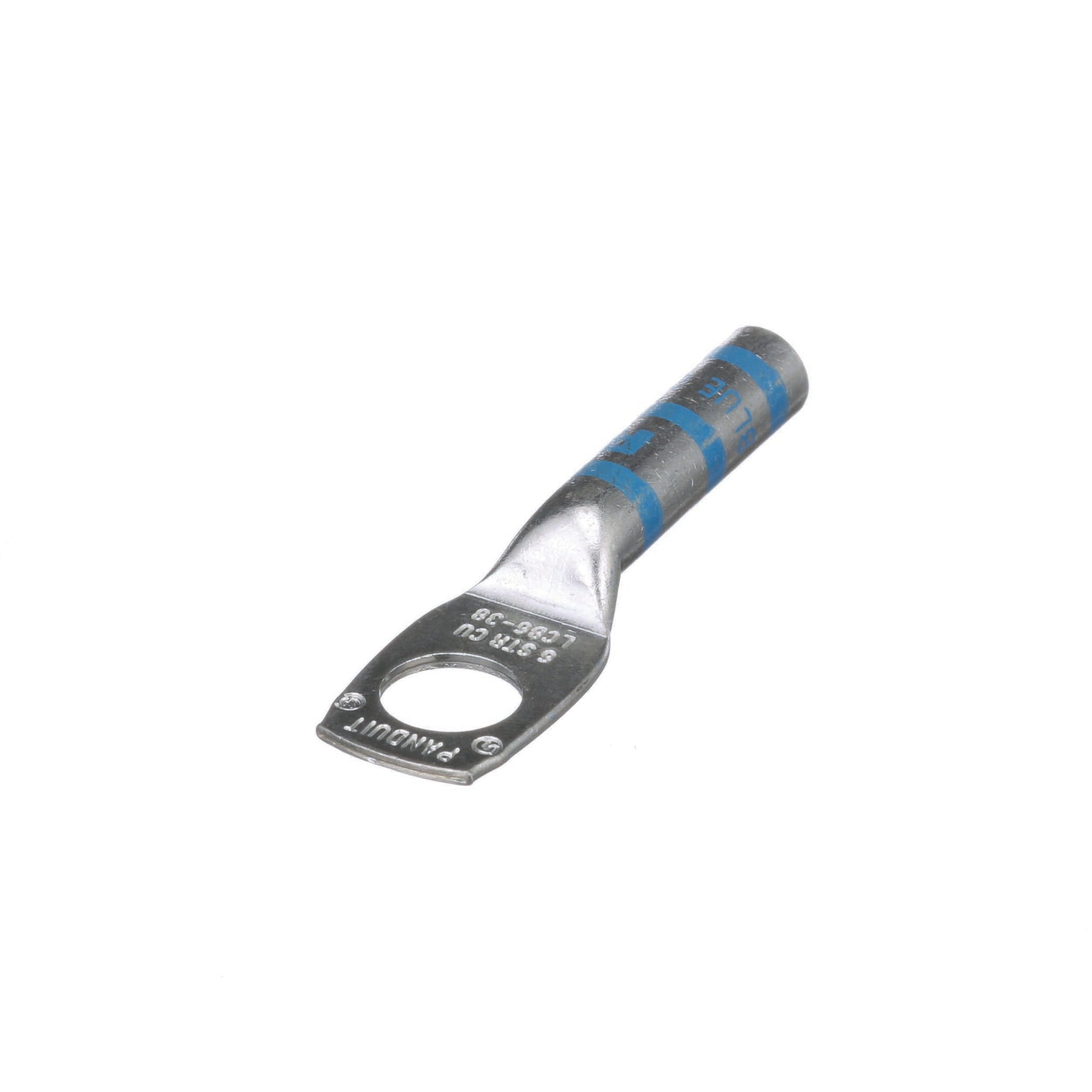 LCB6-38-L Pan-Lug 1-Hole Compression Connector Lug, 6 AWG Stranded Copper Conductor, Die Code: P24, 42.95 in Stud, Tin Plated Copper