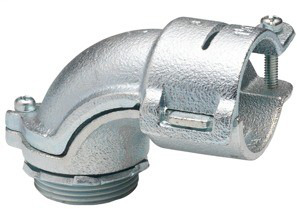 Connector, 90 Degrees, Malleable Iron, Insulated Throat, Size K.O. 1 1/4 Inch