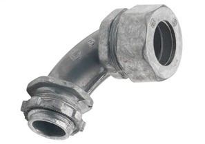 Connector, Compression, 90 Degree, Zinc Die Cast, Size 1/2 Inch