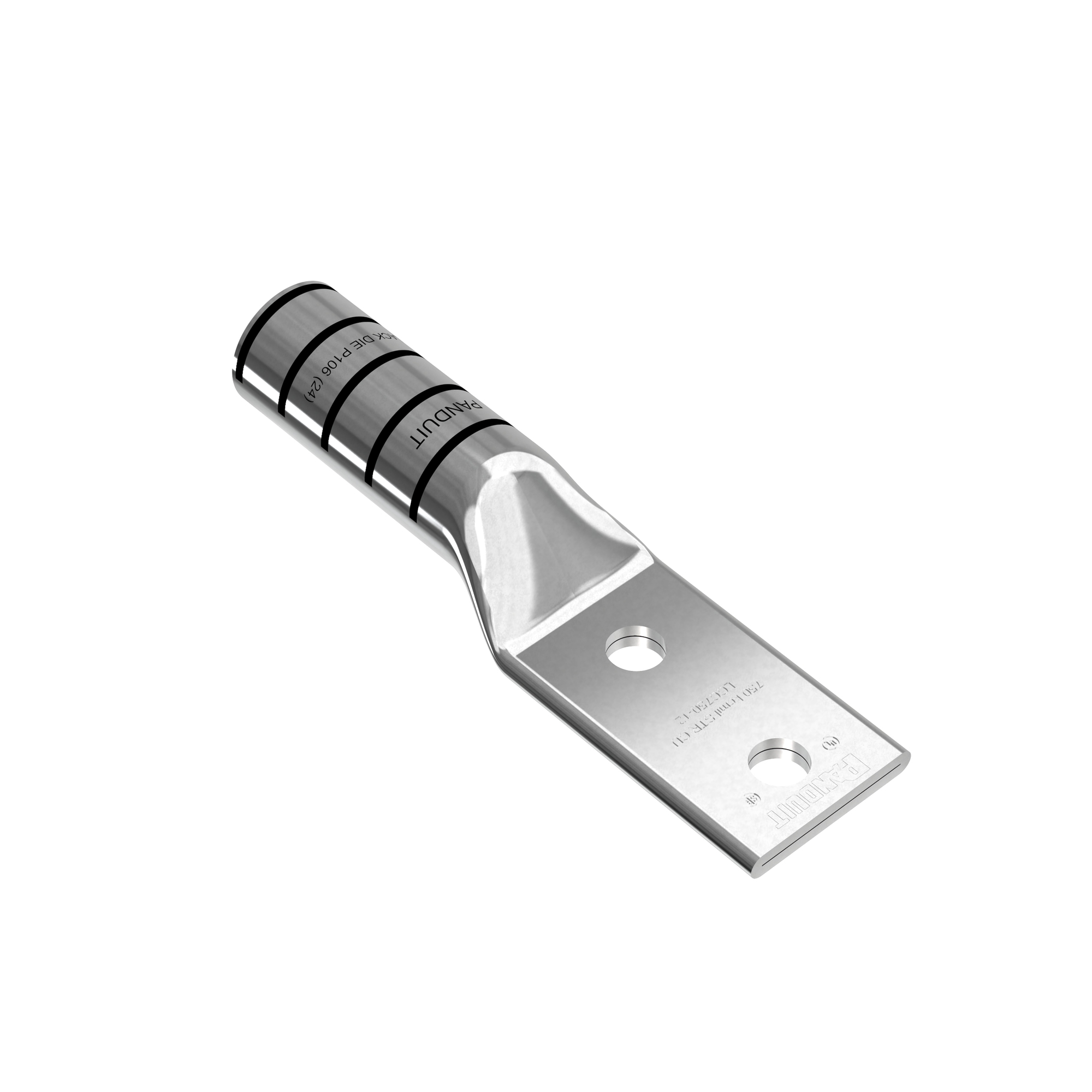 LCC750-12-6 Pan-Lug 2-Hole Compression Lug Connector, 750 kcmil Stranded Copper Conductor, Die Code: P106, 1/2 in Stud, Tin Plated Copper