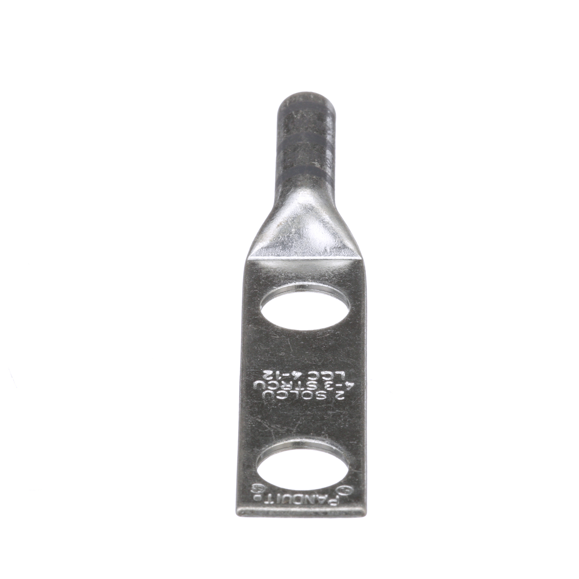 LCC4-12-L Pan-Lug 2-Hole Compression Lug, 4 AWG Stranded Copper Conductor, Die Code: P29, 1/2 in Stud, Copper