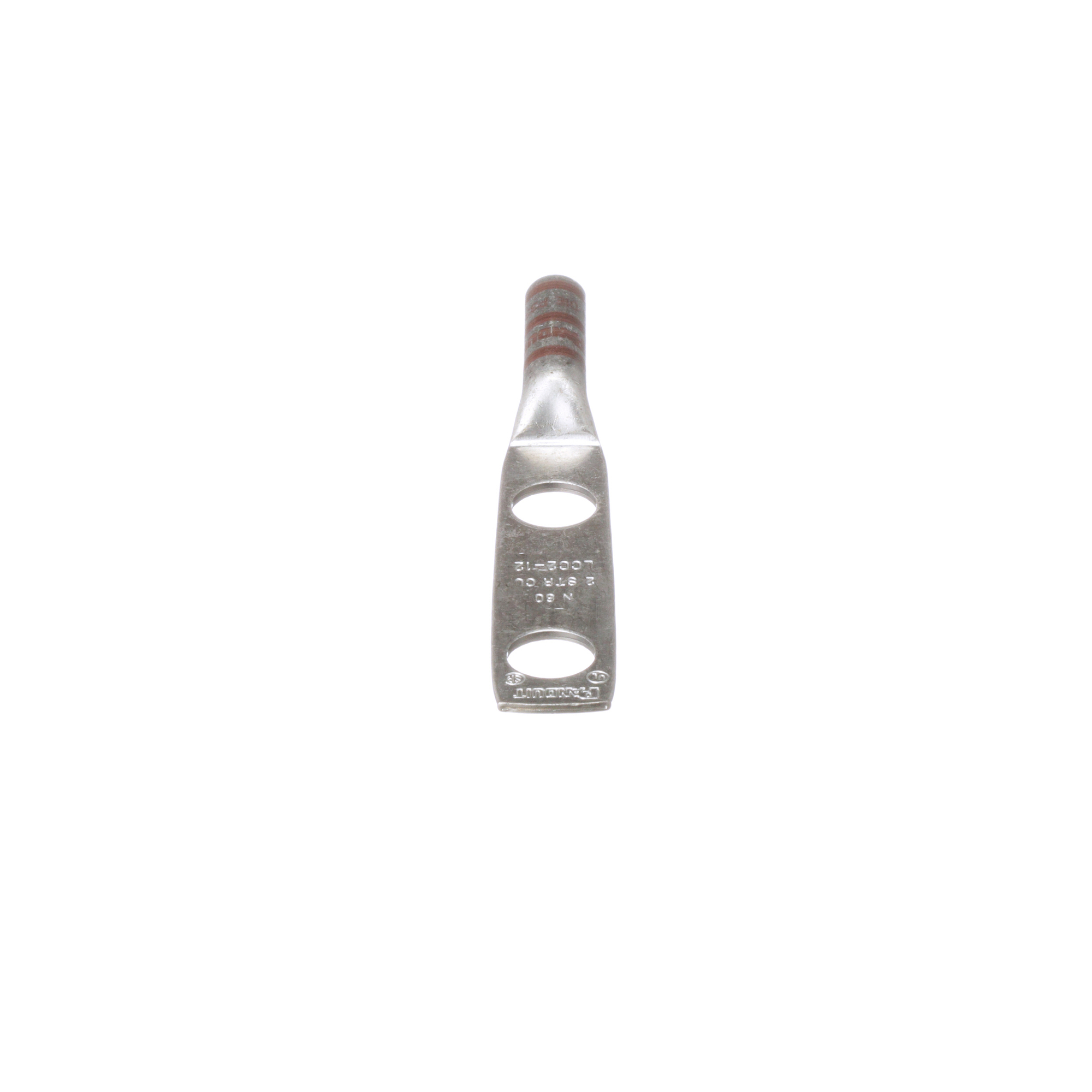 LCC2-12-Q Pan-Lug 2-Hole Compression Lug, 2 AWG Stranded Copper Conductor, Die Code: P33, 1/2 in Stud, Copper