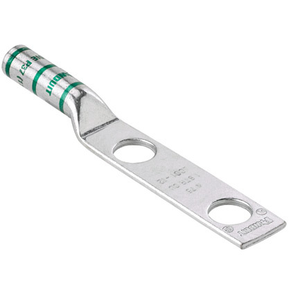 LCC1-12-E Pan-Lug 2-Hole Compression Lug, 1 AWG Stranded Copper Conductor, Die Code: P37, 1/2 in Stud, Copper