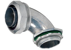 476-LT2 Bridgeport Liquid Tight Conduit Connector, 2-1/2 in Trade, 90 deg, Die Cast Zinc, Electro-Plated Zinc