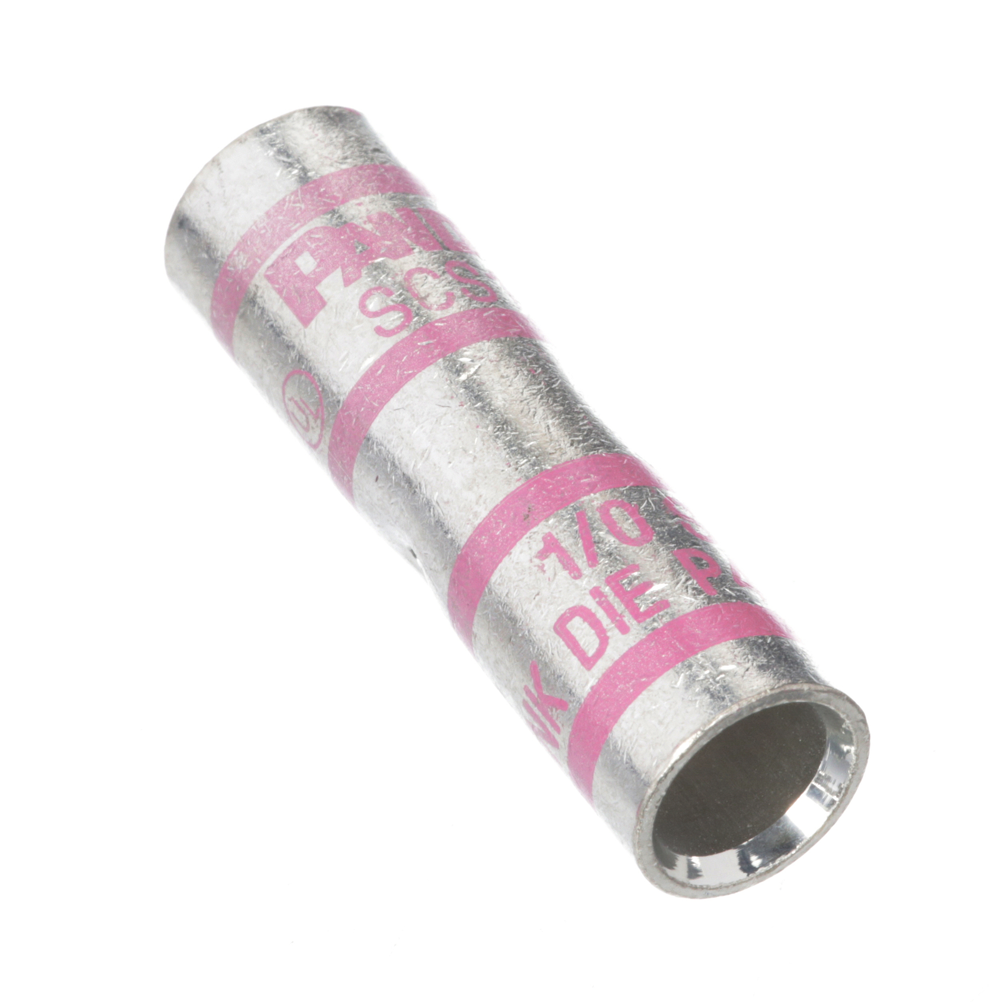 SCS1/0-X Pan-Lug Compression Butt Splice, 6 AWG Conductor, 1.87 in L, Standard Barrel, Copper, Pink
