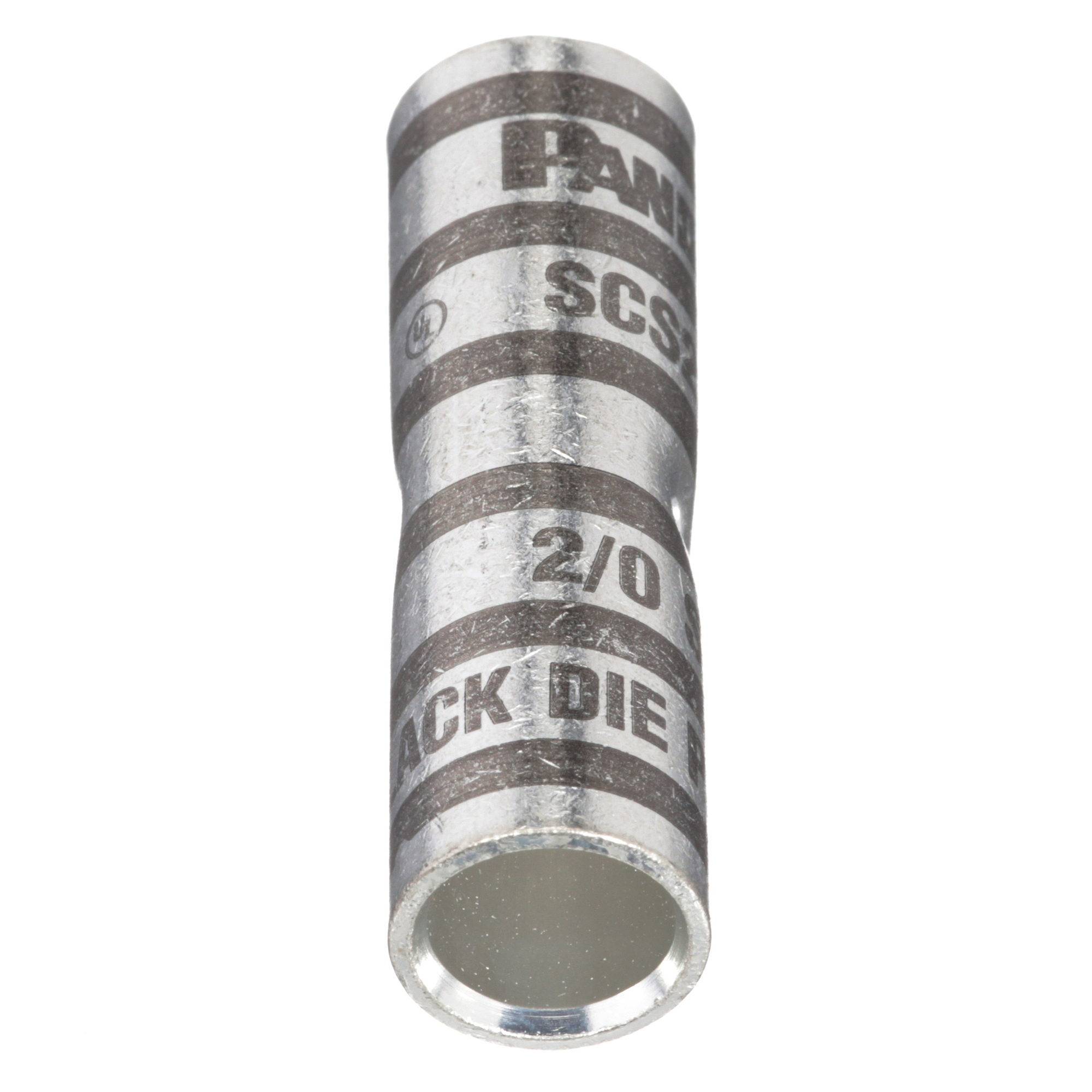 SCS2/0-X Pan-Lug Compression Butt Splice, 4 AWG Conductor, 2 in L, Standard Barrel, Copper, Black