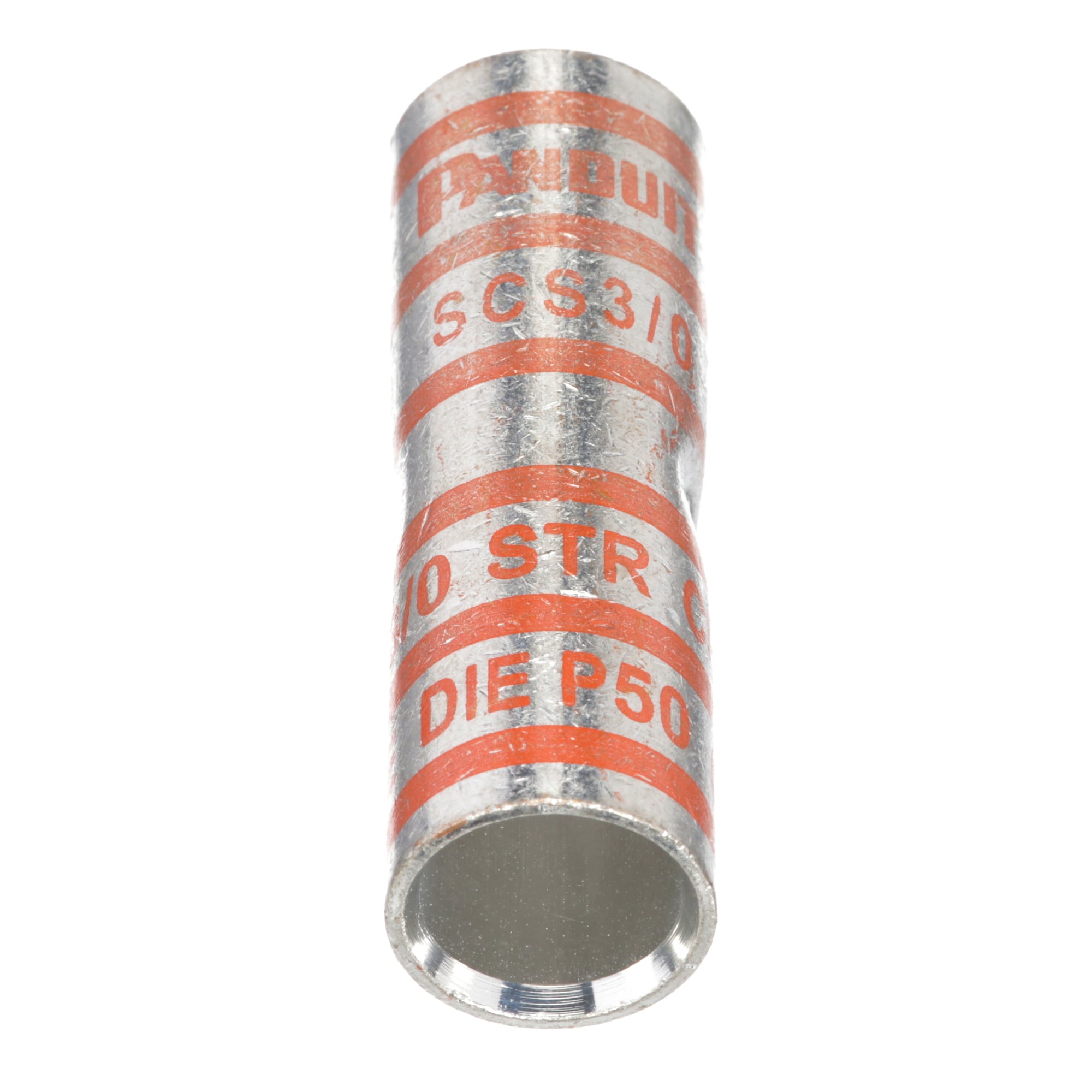 SCS3/0-X Pan-Lug Type SCS Compression Butt Splice, 3/0 AWG Conductor, 2.12 in L, Standard Barrel, Copper, Orange