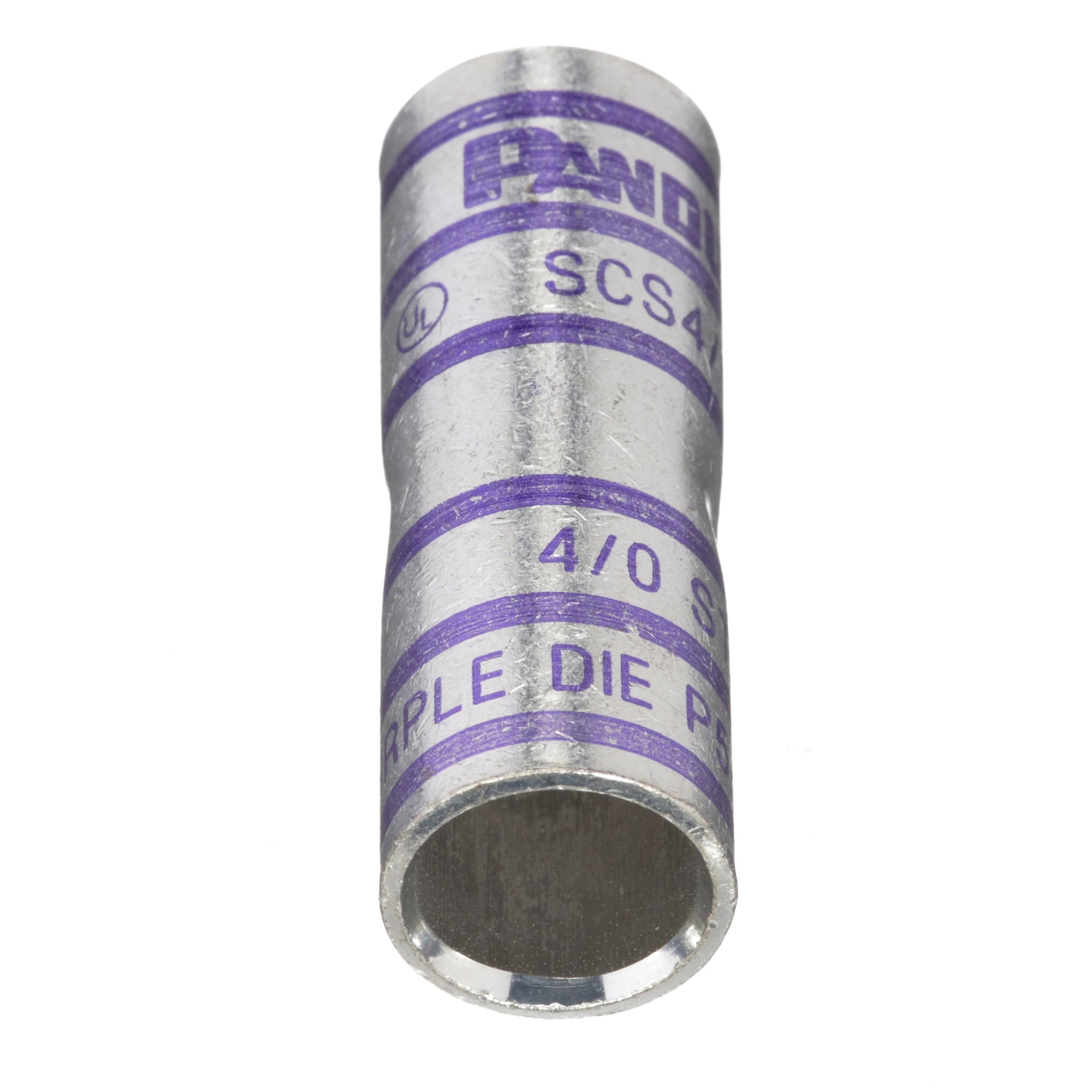 SCS4/0-X Pan-Lug Compression Butt Splice, 4/0 AWG Conductor, 2.12 in L, Standard Barrel, Copper, Purple