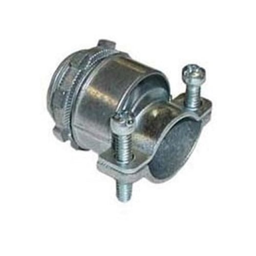 657-DC2 Bridgeport Conduit Connector, 1 in Trade, 1.03 to 1.31 in Cable Openings, For Use With 4/3 to 1/3 AWG AC/MC/HCF Cable and 1 in Flexible Metal Conduit, Die Cast Zinc, Ball Burnished/Mirror Smooth