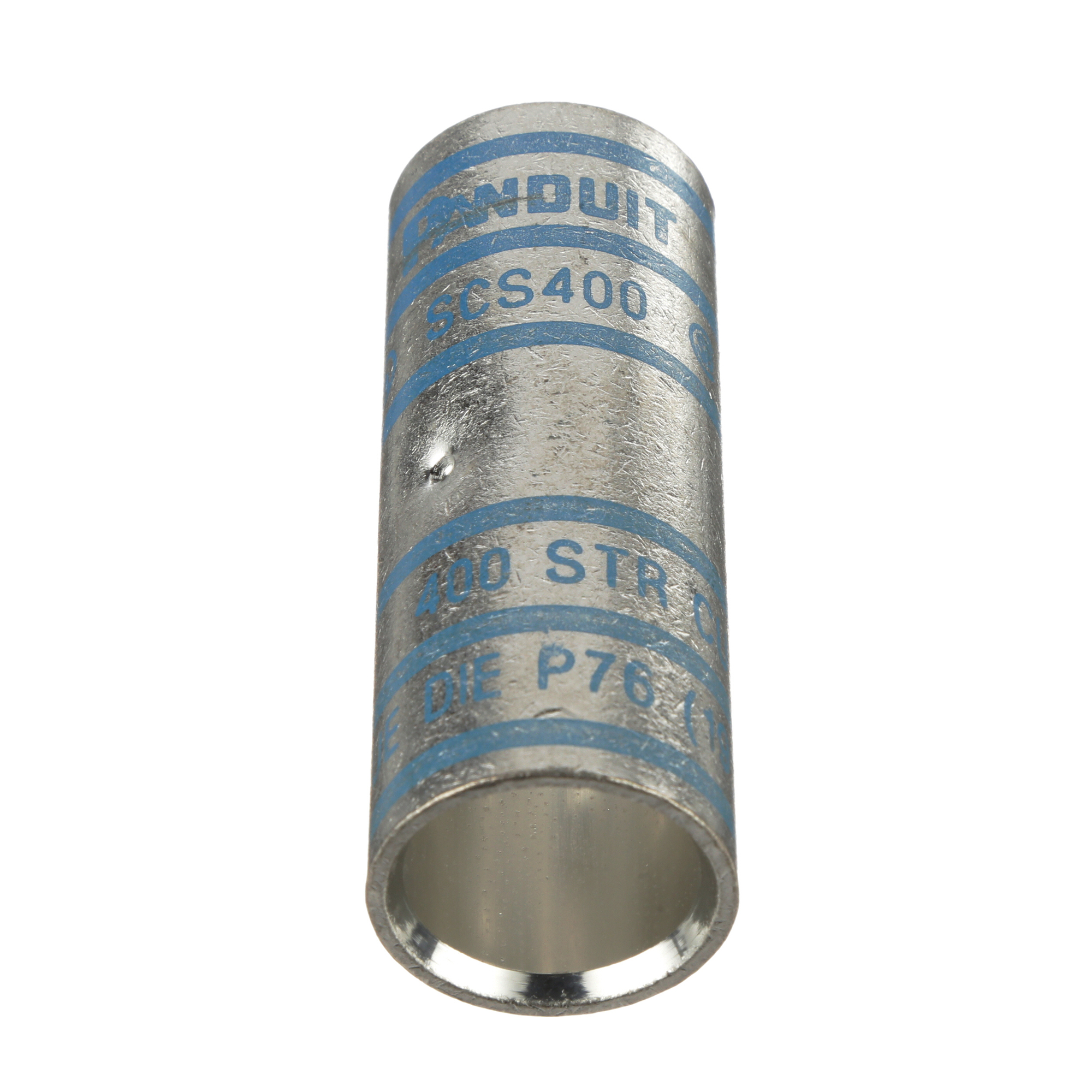 SCS400-6 Pan-Lug Compression Butt Splice, 400 kcmil Conductor, 2-1/2 in L, Standard Barrel, Copper, Blue