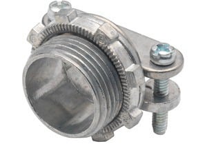 Connector, Strap, Two Screw, Zinc Die Cast, Round Cable, Size K.O. 1 1/2 Inch.