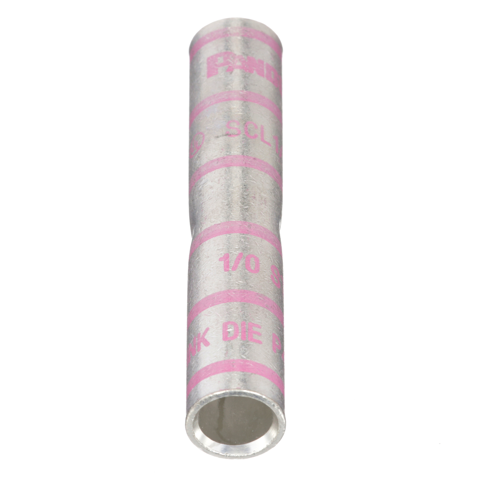 SCL1/0-X Pan-Lug Compression Butt Splice, 6 AWG Conductor, 2.87 in L, Long Seamless Barrel, Copper, Pink