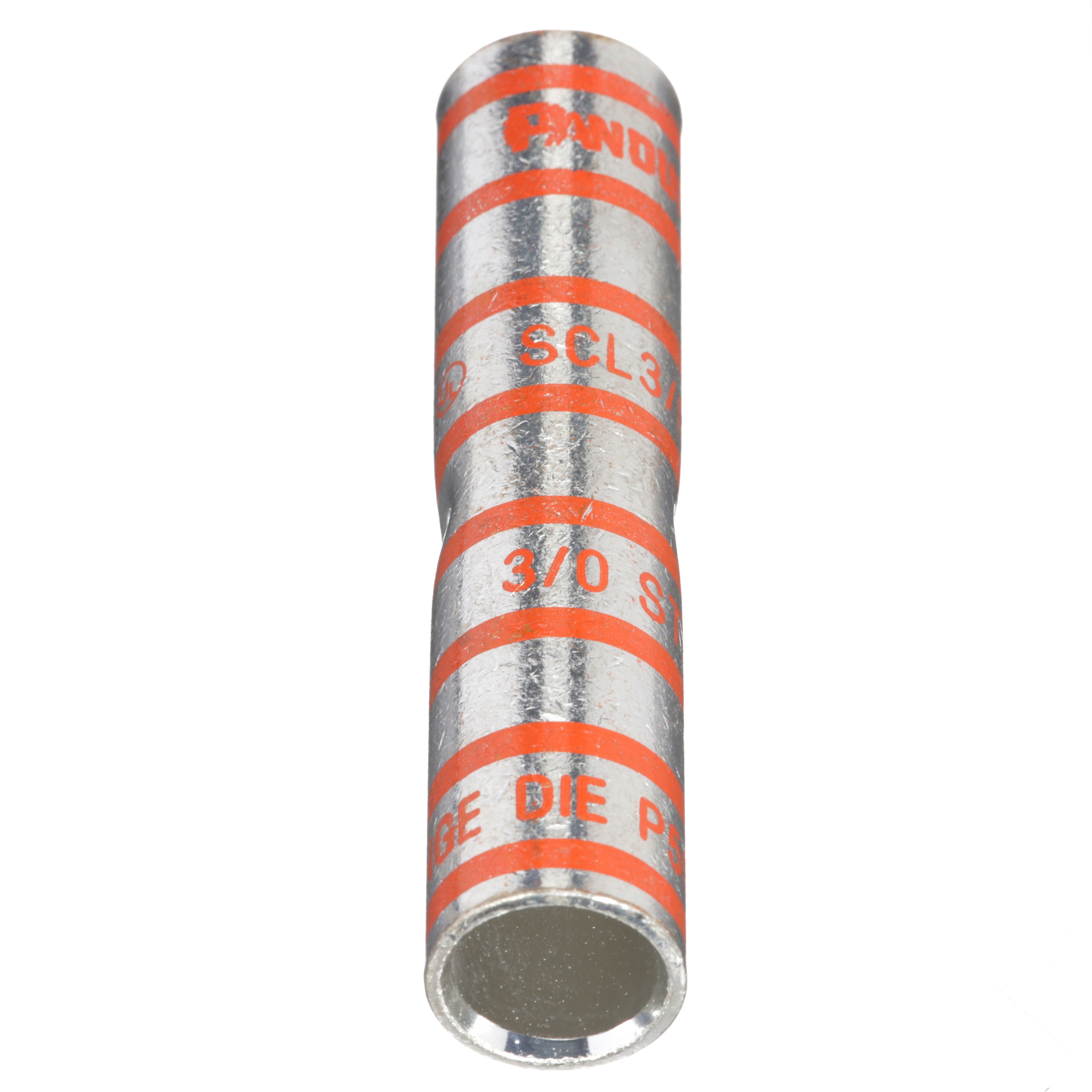 SCL3/0-X Pan-Lug Compression Butt Splice, 3/0 AWG Conductor, 3.12 in L, Beveled/Long Seamless/Standard Barrel, Copper, Orange