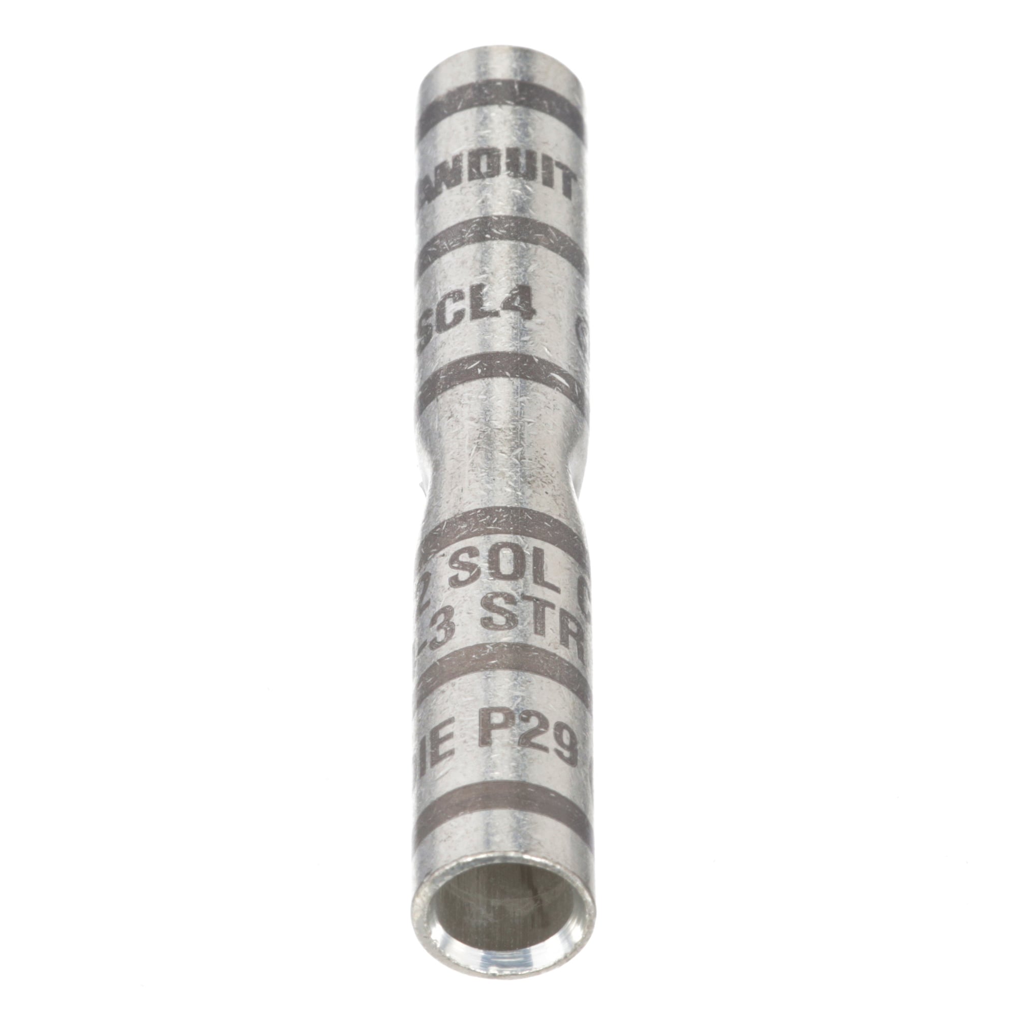 SCL4-L Pan-Lug Type SCL Compression Butt Splice, 4 to 3 AWG, 2 AWG Conductor, 2.38 in L, Long Seamless Barrel, Copper, Gray