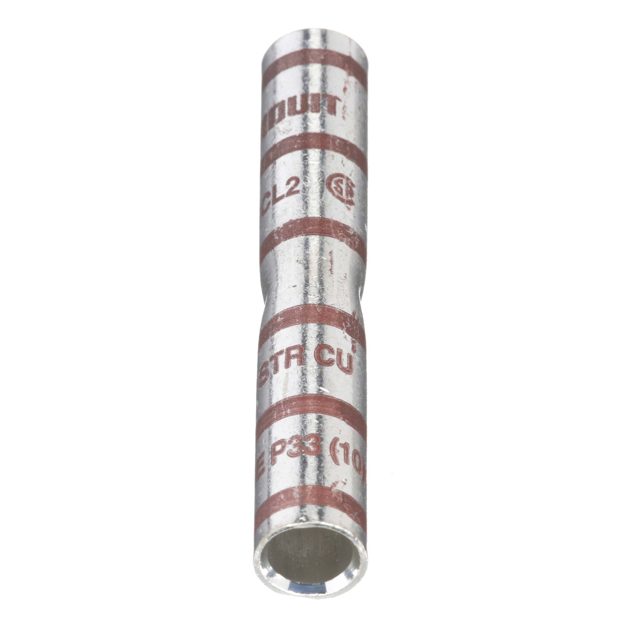 SCL2-Q Pan-Lug Compression Butt Splice, 2 AWG Conductor, 2.62 in L, Beveled/Long Seamless/Standard Barrel, Copper, Brown