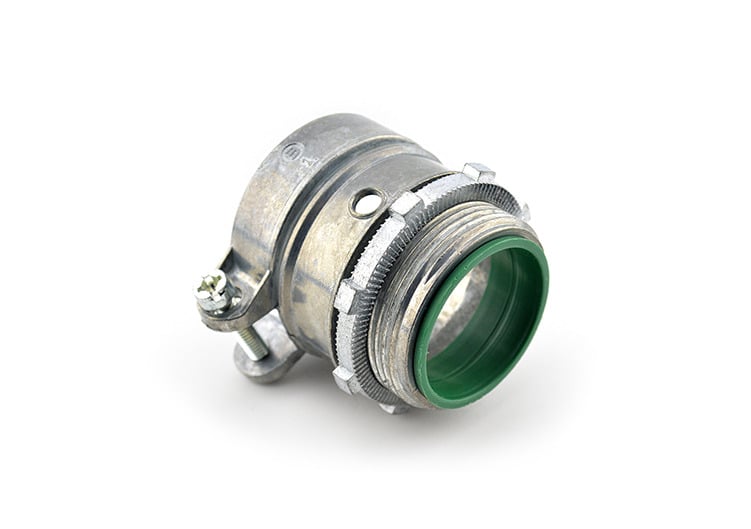 414-DCI2 Bridgeport Insulated Throat Squeeze Conduit Connector, 1-1/2 in Trade, For Use With Flexible Metal Conduit, Die-Cast Zinc, Ball Burnished/Mirror Smooth