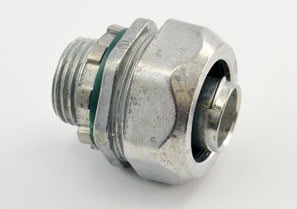 430-LTI2 Bridgeport Form B Insulated Throat Straight Liquid Tight Conduit Connector, 1/2 in Trade, Die-Cast Zinc, Ball Burnished/Mirror Smooth