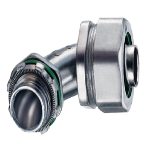 472-LTI2 Bridgeport Liquid Tight Connector, 1 in Trade, 90 deg, Die-Cast Zinc, Electro-Plated Zinc