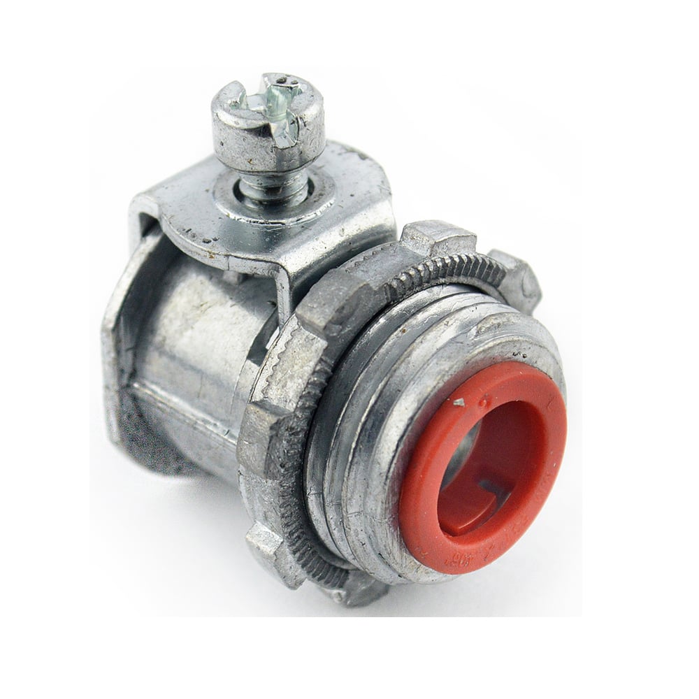 570-DCI2 Bridgeport Insulated Throat U-Shape Conduit Connector, 3/8 in Trade, For Use With 14/2 to 10/3 AWG MCI-A/HCF/HCFMCIA and 3/8 in Flexible Metal Conduit, Die-Cast Zinc, Ball Burnished/Mirror Smooth/Electro-Plated Zinc