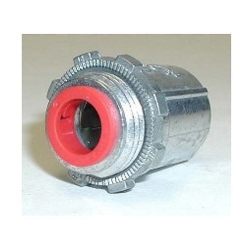 590-DCI2 Bridgeport Insulated Throat Conduit Connector, 3/8 in Trade, 0.43 to 0.62 in Cable Openings, For Use With 14/2 to 10/3 AWG AC/MC/MCI-A/HCF/HCFMCI-A Steel/Aluminum Cable and 3/8 in Flexible Metal Conduit, Die-Cast Zinc/Steel