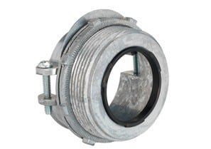 683-DCI2 Bridgeport Insulated Throat Large Round Opening Conduit Connector, 1 in Trade, 0.75 to 1.04 in Cable Openings, For Use With 6/4 to 4/3 AWG Steel/Aluminum Metal Clad Cable, Die-Cast Zinc, Ball Burnished/Mirror Smooth