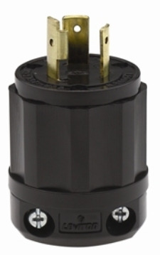 2321-B Cable Mount Grounding Locking Plug, 250 V AC, 20 A, 2 Poles, 3 Wires, Black