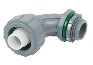 469-NMLT Bridgeport Liquid Tight Connector, 3/8 in Trade, 90 deg, Nylon, Plain