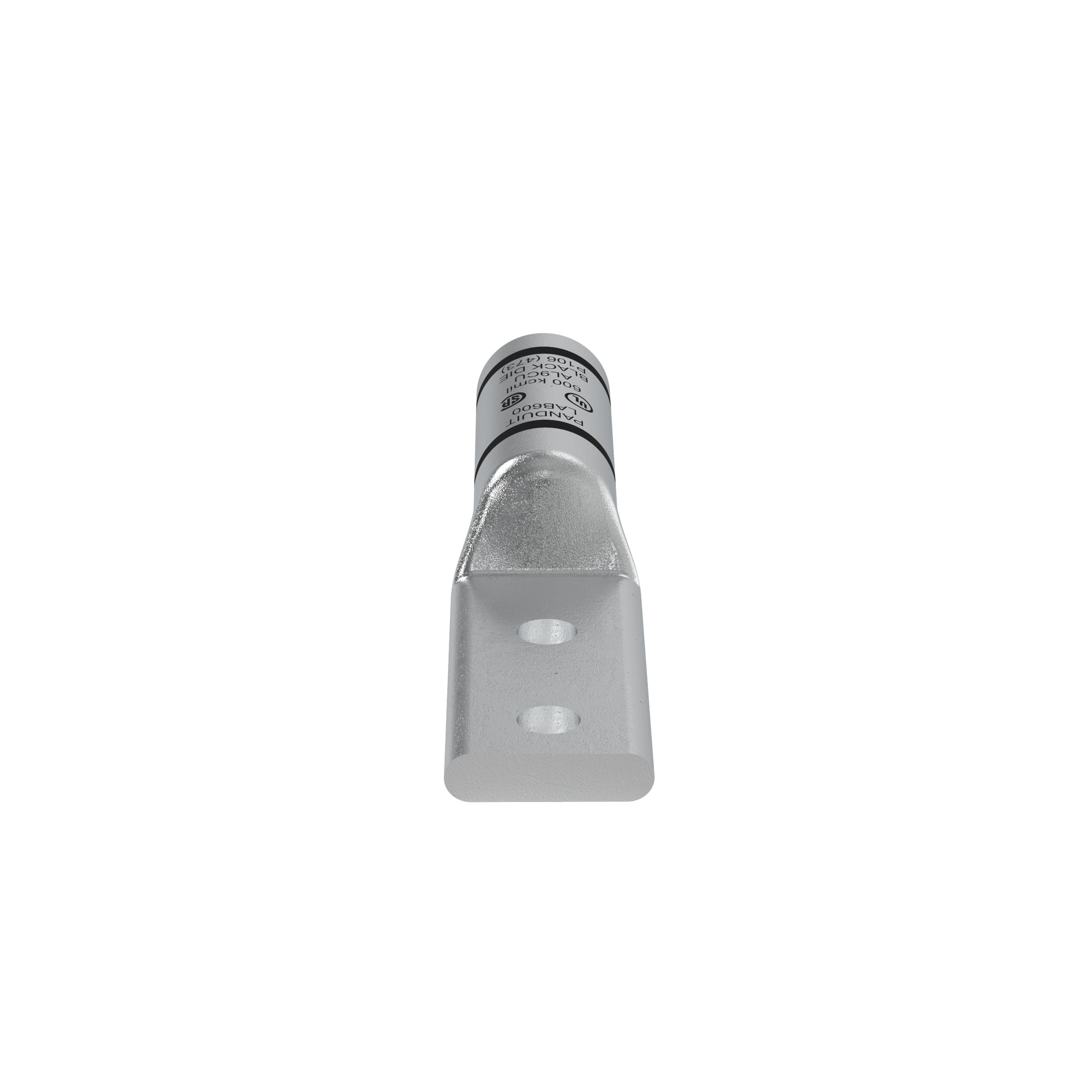 LAB600-12-2 Pan-Lug 2-Hole Compression Lug Connector, 600 kcmil Aluminum/Copper Conductor, Die Code: P106, 1/2 in Stud, Tin Plated Aluminum
