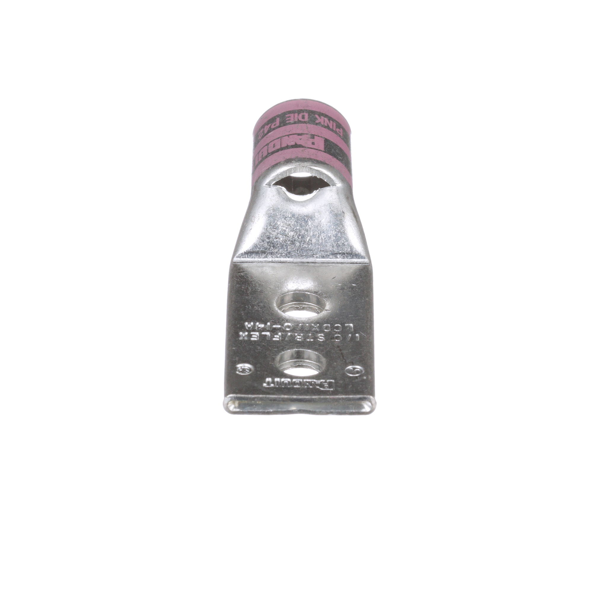 LCDX1/0-14A-X Pan-Lug 2-Hole Compression Connector Lug With Inspection Window, 1/0 AWG Extra-Flexible/Flexible/Stranded Copper Conductor, Die Code: P42, 1/4 in Stud, Tin Plated Copper