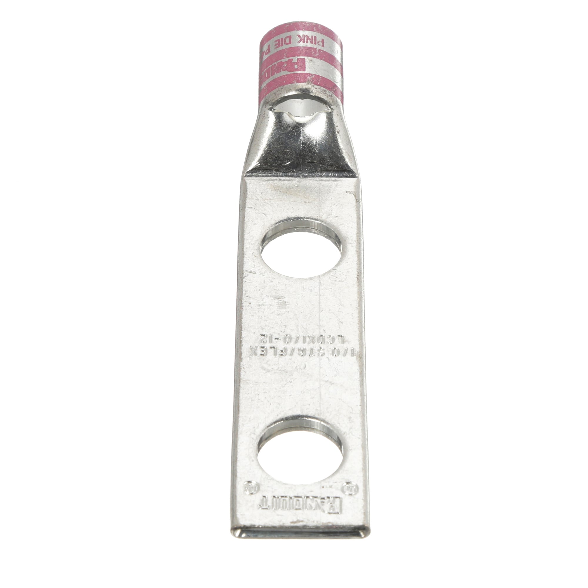 LCDX1/0-12-X Pan-Lug 2-Hole Compression Connector Lug, 1/0 AWG Extra-Flexible/Flexible/Stranded Copper Conductor, Die Code: P42, 1/2 in Stud, Tin Plated Copper