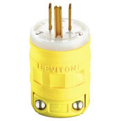 1447 Cable Mount Grounding Straight Blade Plug, 125 V AC, 15 A, 2 Poles, 3 Wires, Yellow