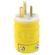 1433 Cable Mount Grounding Straight Blade Plug, 125 V AC, 20 A, 2 Poles, 3 Wires, Yellow