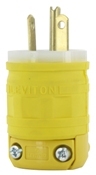 1448 Dustguard Cable Mount Grounding Straight Blade Plug, 250 V AC, 20 A, 2 Poles, 3 Wires, Yellow