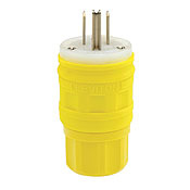 14W49 1-Phase Cable Mount Grounding Watertight Straight Blade Plug, 250 V AC, 15 A, 2 Poles, 3 Wires, Yellow