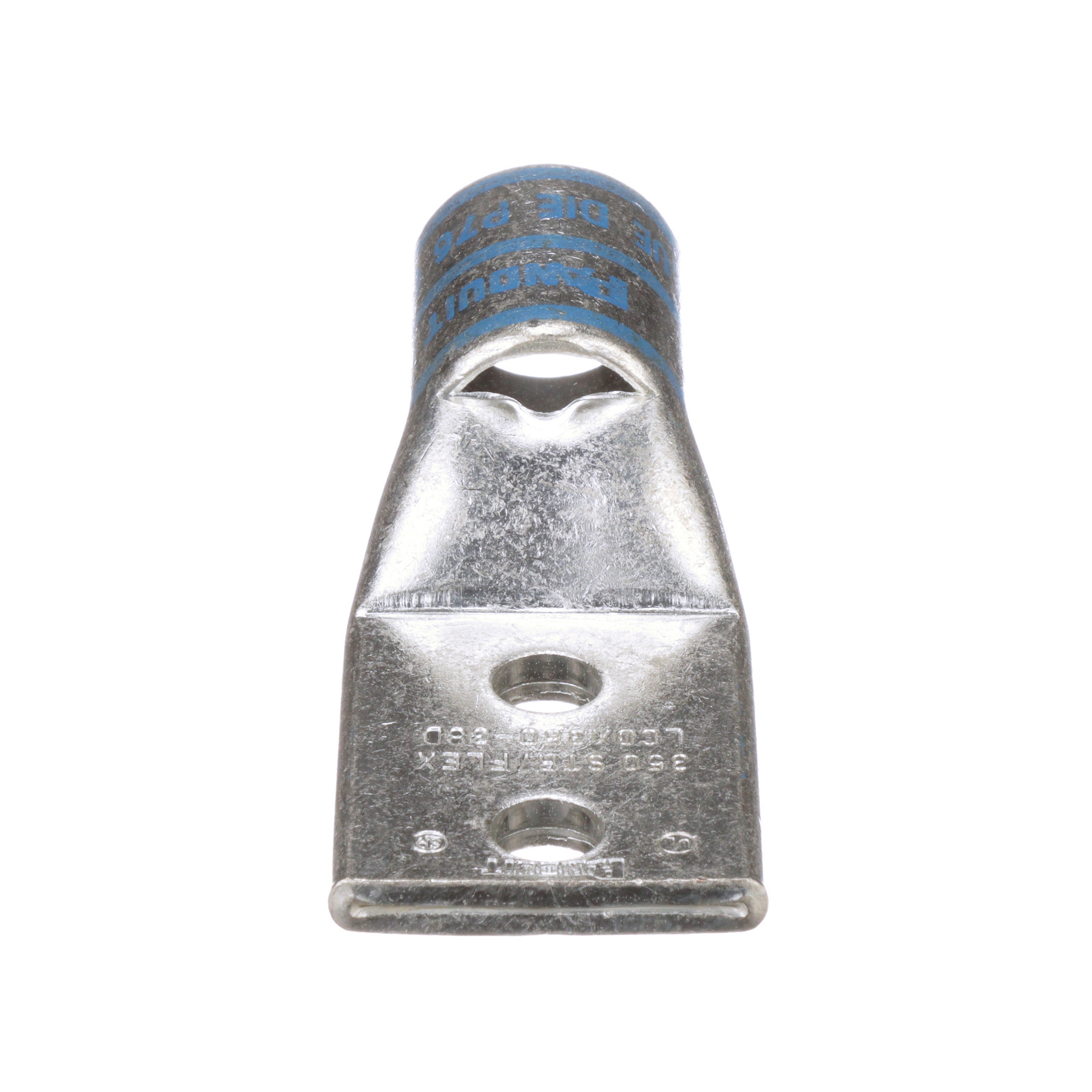 LCDX350-38D-6 Pan-Lug 2-Hole Compression Connector Lug, 350 kcmil, 373.7 kcmil Extra-Flexible/Flexible/Stranded Copper Conductor, Die Code: P76, 42.95 in Stud, Tin Plated Copper