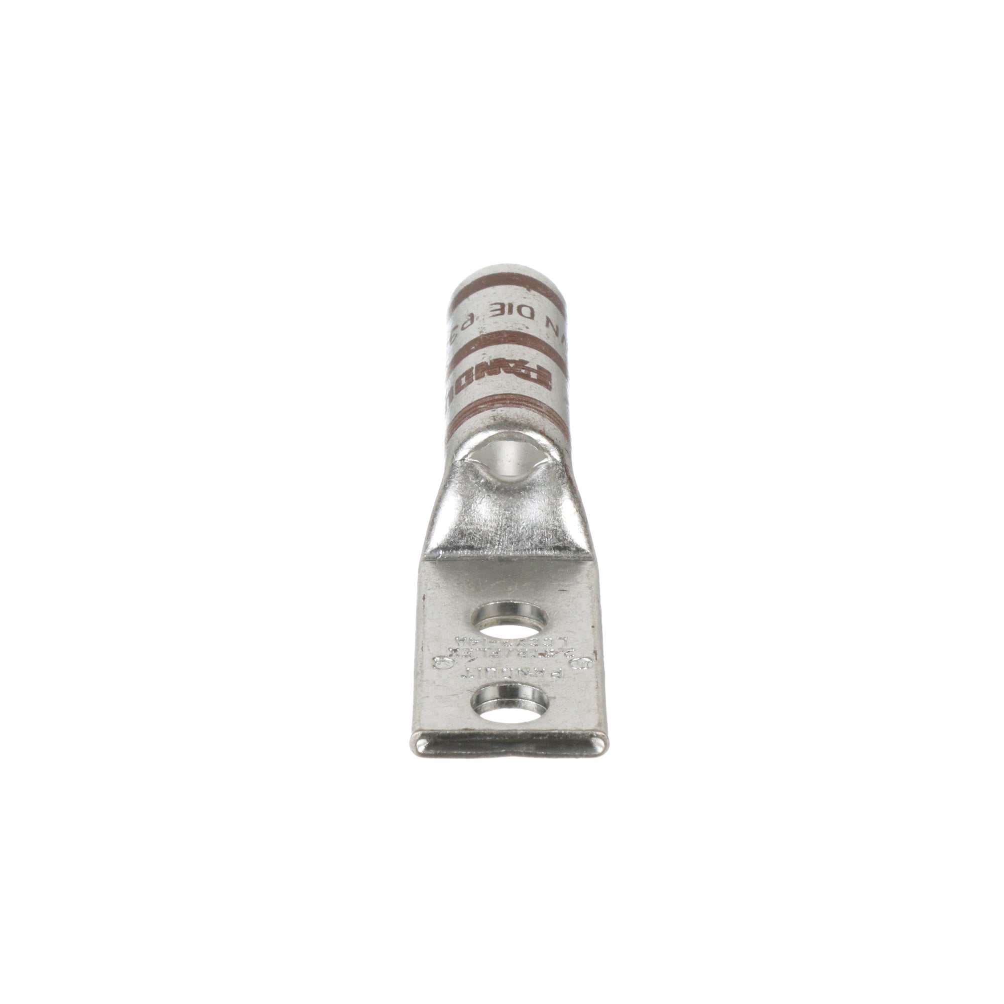 LCCX2-14A-E Pan-Lug 2-Hole Compression Lug Connector With Inspection Window, 2 AWG Extra-Flexible/Flexible/Stranded Copper Conductor, Die Code: P33, 1/4 in Stud, Copper