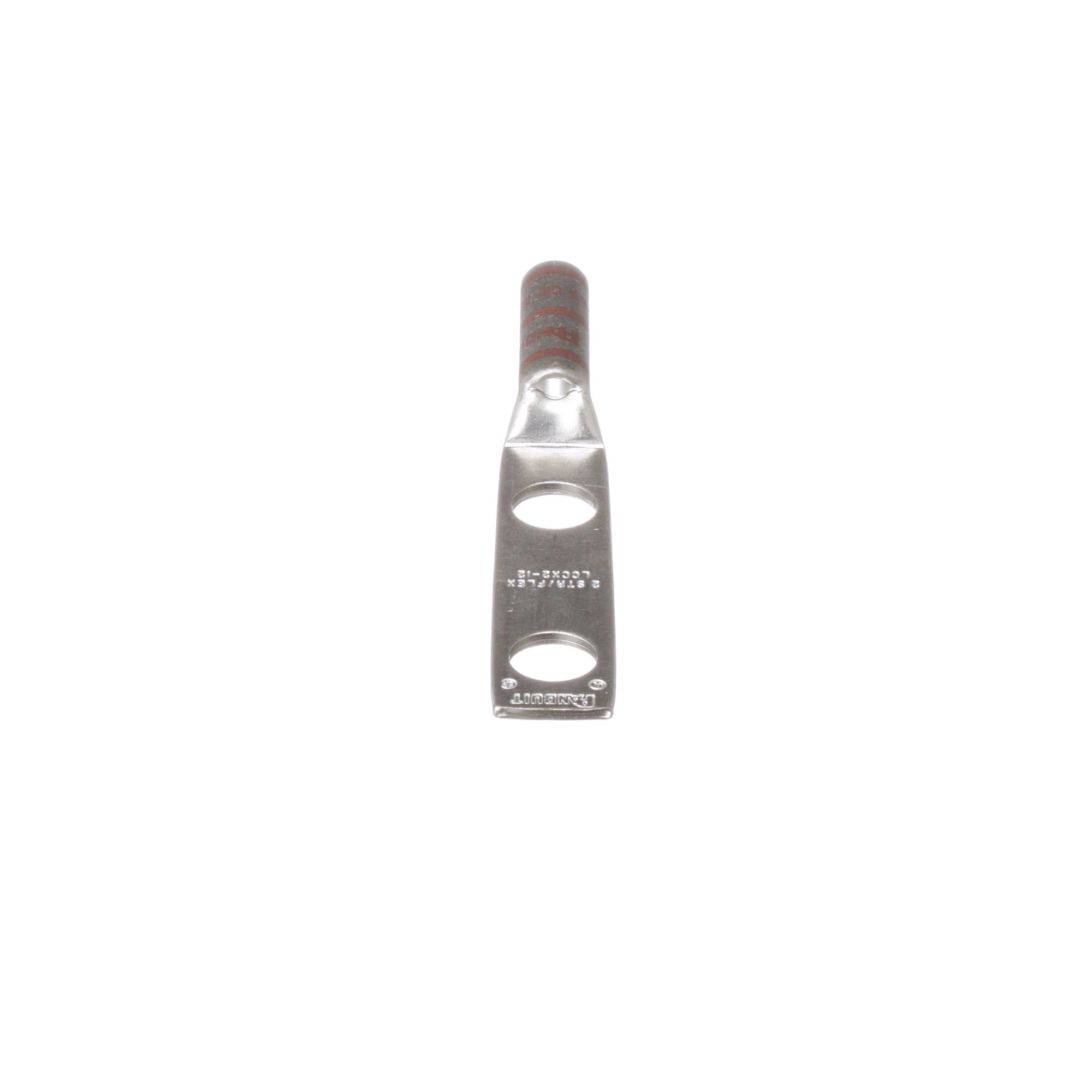 LCCX2-12-E Pan-Lug 2-Hole Compression Connector Lug, 2 AWG Extra-Flexible/Flexible/Stranded Copper Conductor, Die Code: P33, 42.767 in Stud, Tin Plated Copper