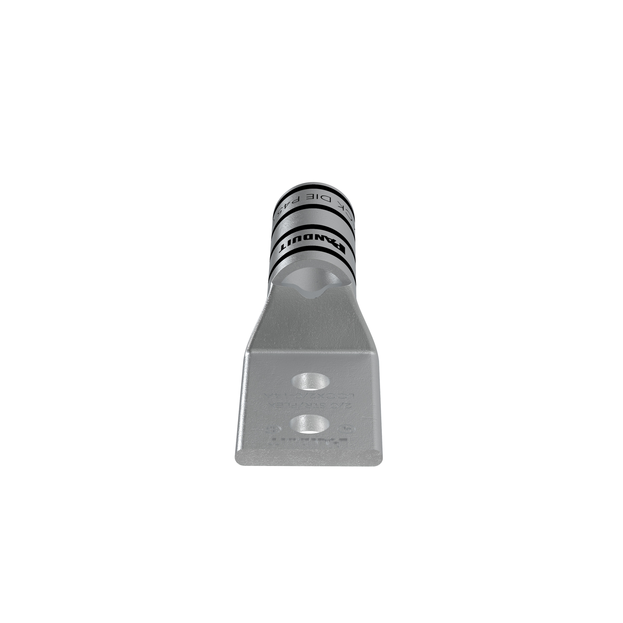 LCCX2/0-14A-X Pan-Lug 2-Hole Compression Lug Connector With Inspection Window, 2/0 AWG Extra-Flexible/Flexible Copper Conductor, Die Code: P45, 1/4 in Stud, Tin Plated Copper