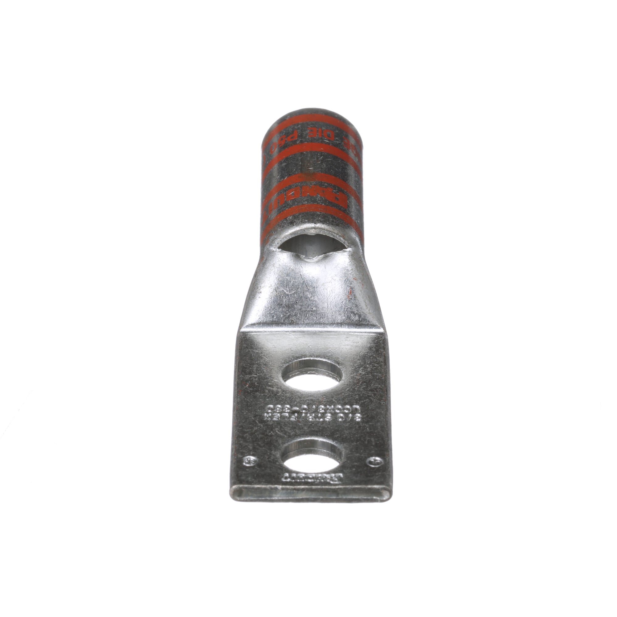 LCCX3/0-38D-X Pan-Lug 2-Hole Compression Connector Lug, 3/0 AWG Extra-Flexible/Flexible/Stranded Copper Conductor, Die Code: P50, 3/8 in Stud, Tin Plated Copper