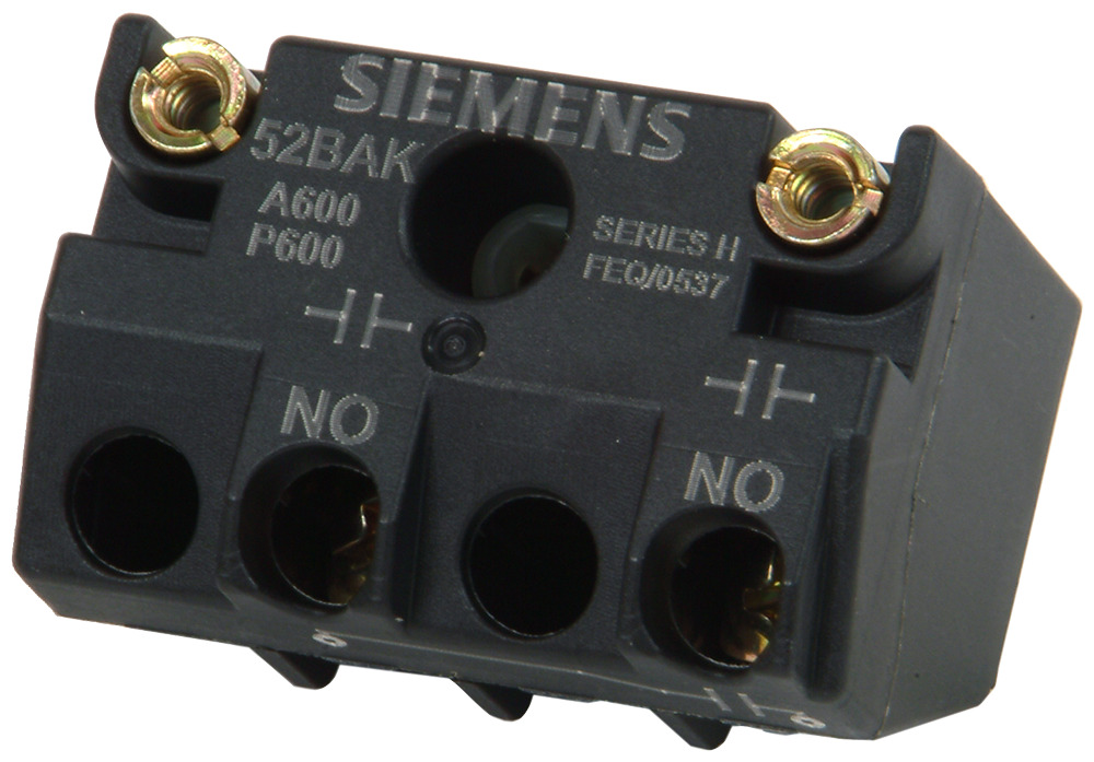 52BAK Heavy Duty Contact Block, 1NO Contact, 10/5 A at 600 V AC/DC Contact, For Use With 30 mm Pushbutton