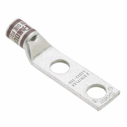 LCDX2-14B-E Pan-Lug 2-Hole Compression Connector Lug, 2 AWG Extra-Flexible/Flexible/Stranded Copper Conductor, Die Code: P33, 42.826 in Stud, Tin Plated Copper