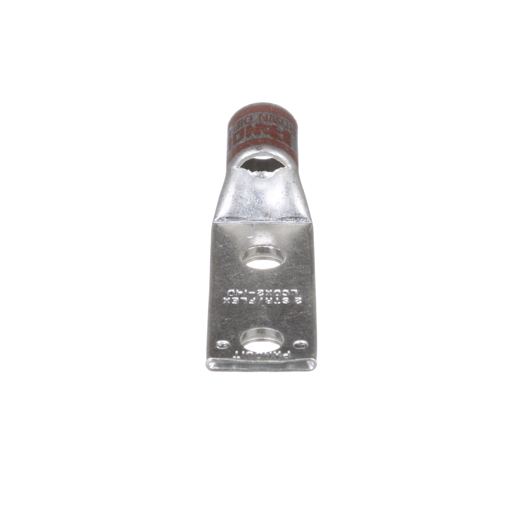 LCDX2-14D-E Pan-Lug 2-Hole Compression Connector Lug, 2 AWG Extra-Flexible/Flexible/Stranded Copper Conductor, Die Code: P33, 42.826 in Stud, Tin Plated Copper