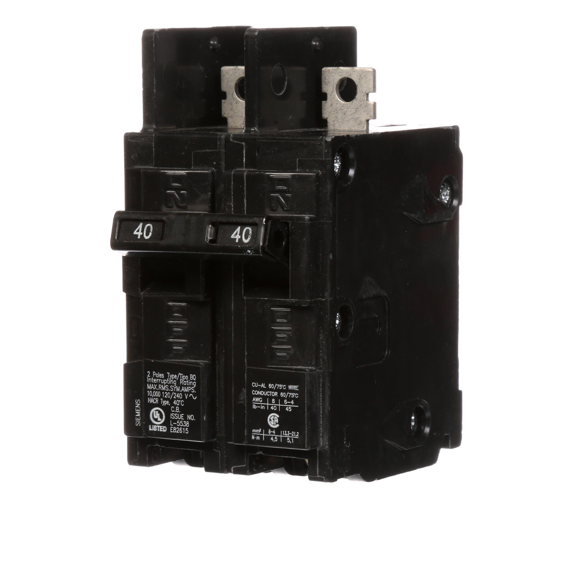 BQ2B040 General Purpose Low Voltage Molded Case Circuit Breaker, 120/240 V AC, 40 A, 10 kA Interrupt, 2 Poles, Thermal Magnetic Trip