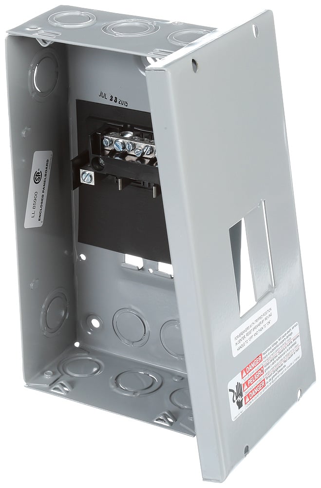 E0204ML1060S 1-Phase 3-Wire Circuit Breaker Enclosure, 5 in W x 4-1/4 in D x 8 in H, NEMA 1, Aluminum