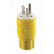 14W48 1-Phase Cable Mount Grounding Watertight Straight Blade Plug, 250 V AC, 20 A, 2 Poles, 3 Wires, Yellow