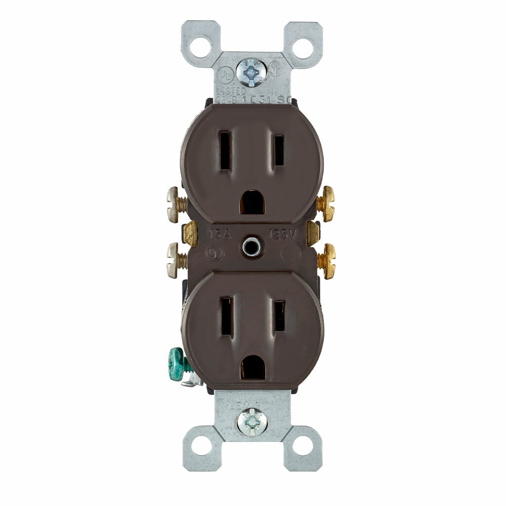 5320-4 Duplex Grounding Straight Blade Receptacle, 125 V AC, 15 A, 2 Poles, 3 Wires, Brown