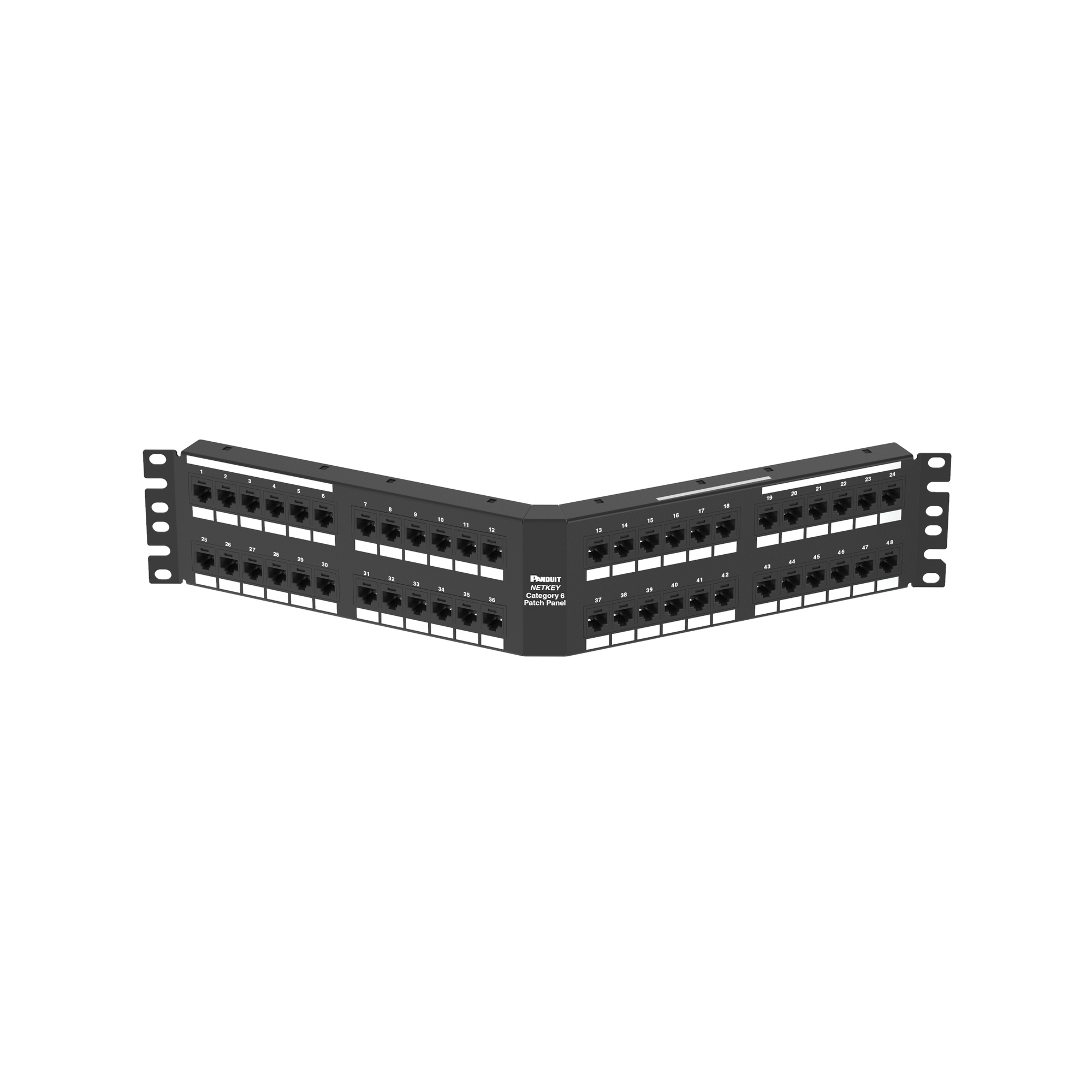 NKA6PPG48Y NetKey 2RU Angled Patch Panel Kit, 48 Ports, Cat 6, 26 to 22 AWG Terminal, Cold Rolled Steel